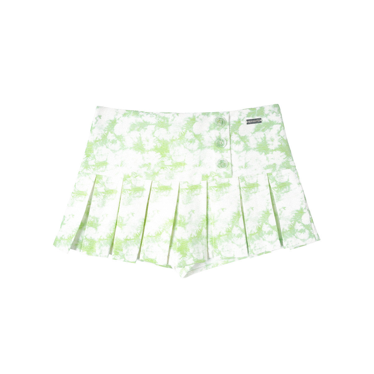 Mint Green Watercolor Low-Rise Pleated Button Mini Skort
