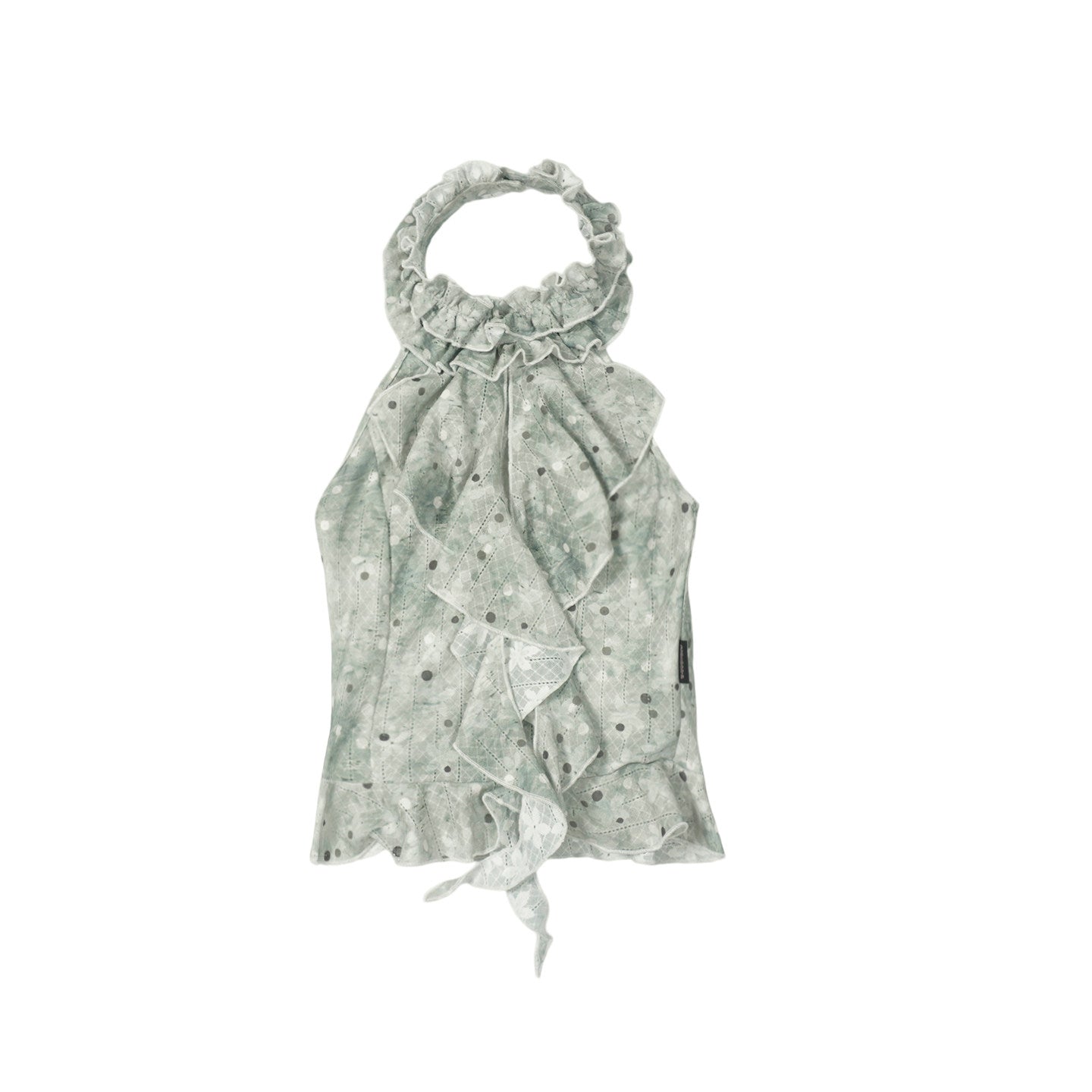 Mist Grey-Green Polka Dot Layered Ruffle Halter Top