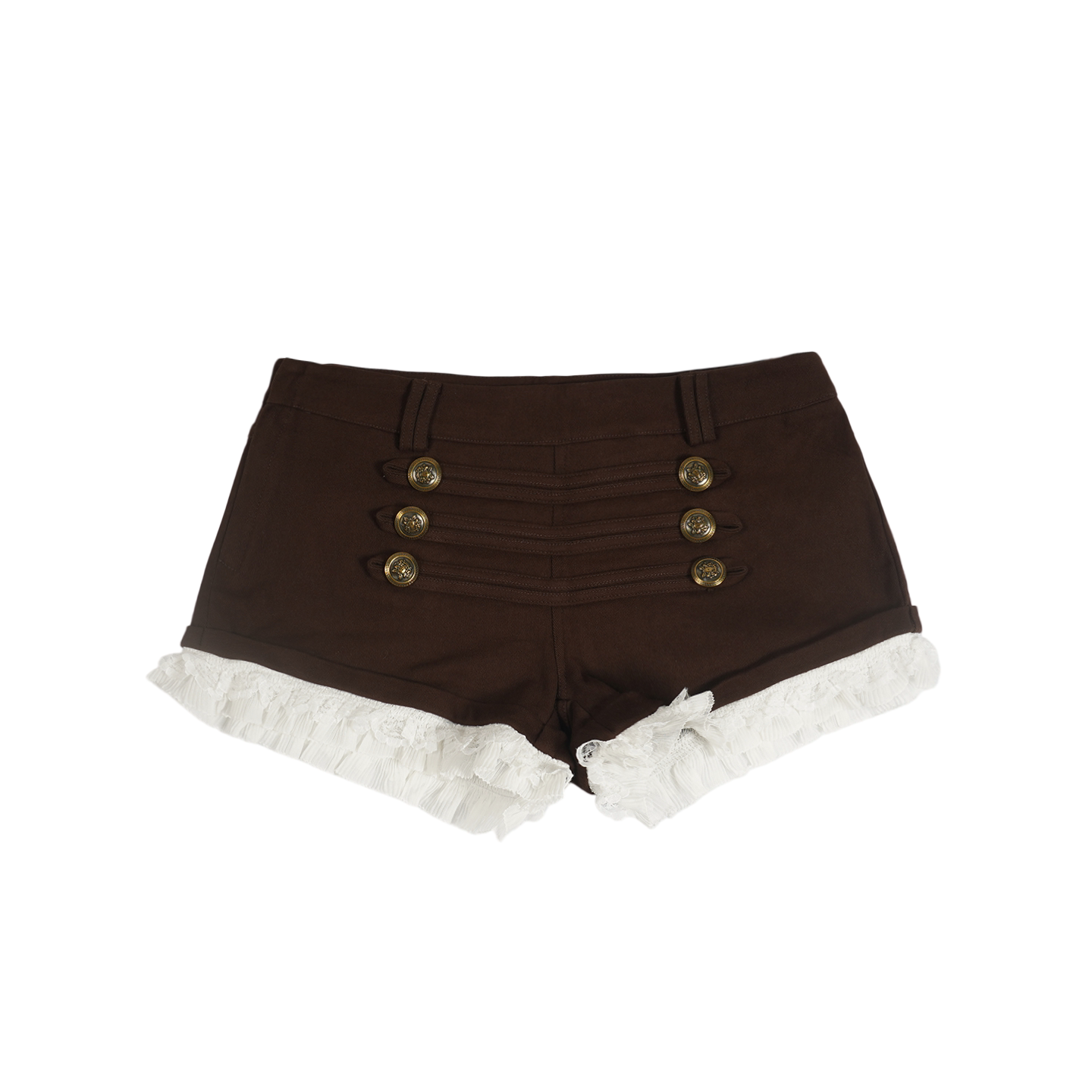 Napoleon Brown Buttoned Lace-Trim Low-Rise Shorts