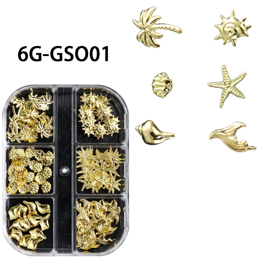 Ocean Themed Mixed Nail Decorations Seahorse Starfish Shell Gold Silver Nail Art