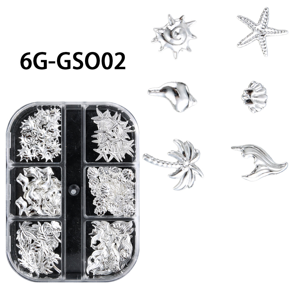 Ocean Themed Mixed Nail Decorations Seahorse Starfish Shell Gold Silver Nail Art