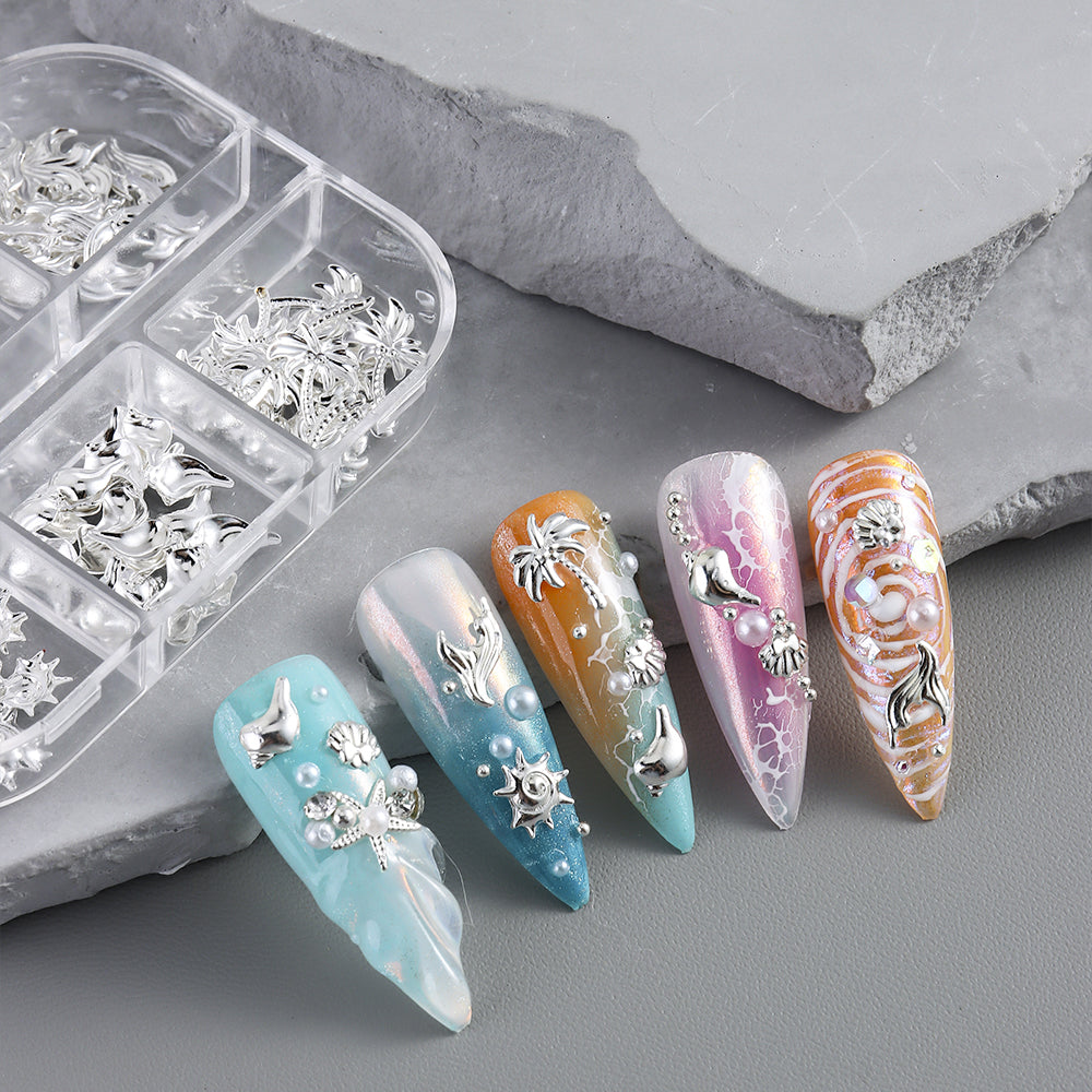 Ocean Themed Mixed Nail Decorations Seahorse Starfish Shell Gold Silver Nail Art