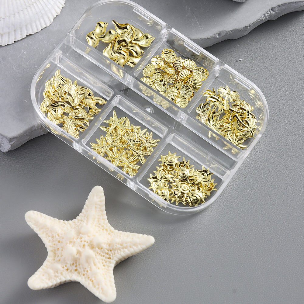 Ocean Themed Mixed Nail Decorations Seahorse Starfish Shell Gold Silver Nail Art