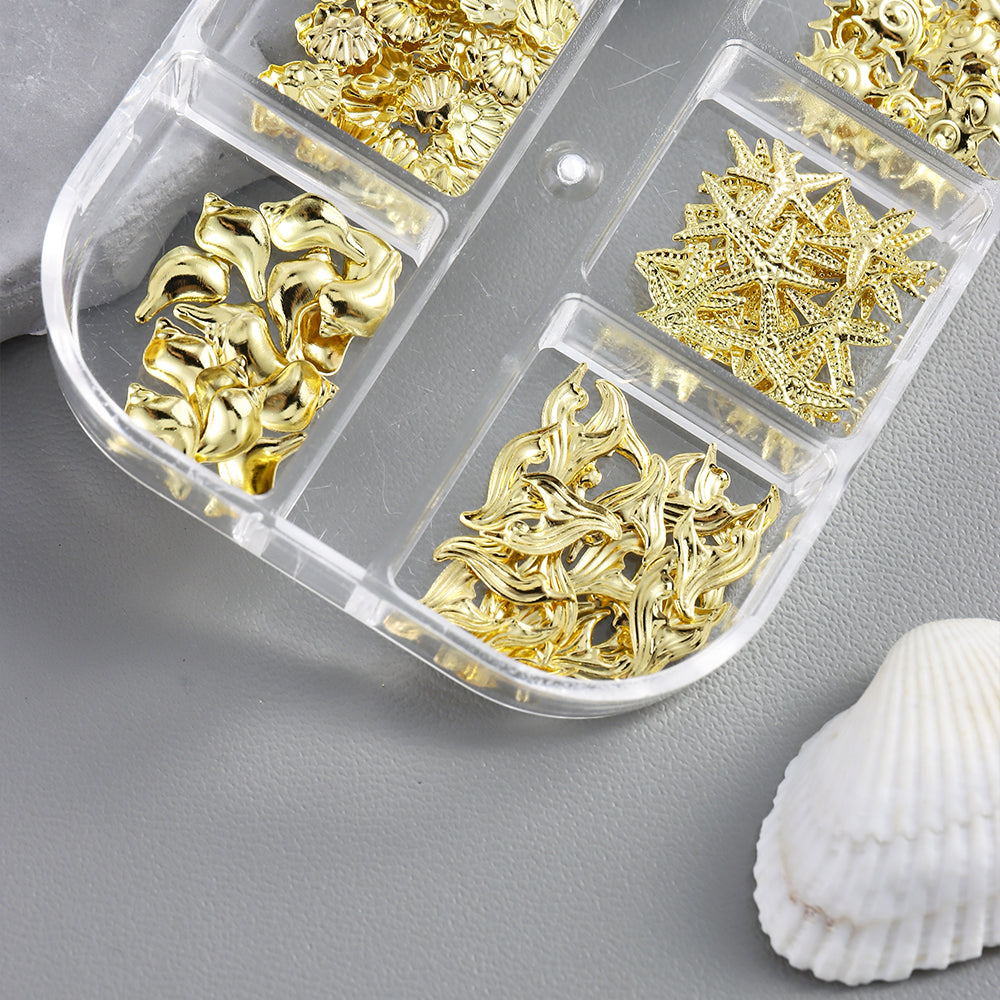 Ocean Themed Mixed Nail Decorations Seahorse Starfish Shell Gold Silver Nail Art