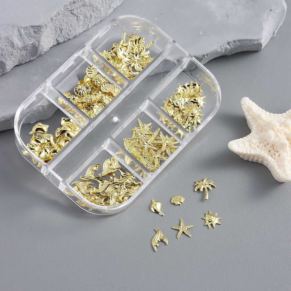 Ocean Themed Mixed Nail Decorations Seahorse Starfish Shell Gold Silver Nail Art
