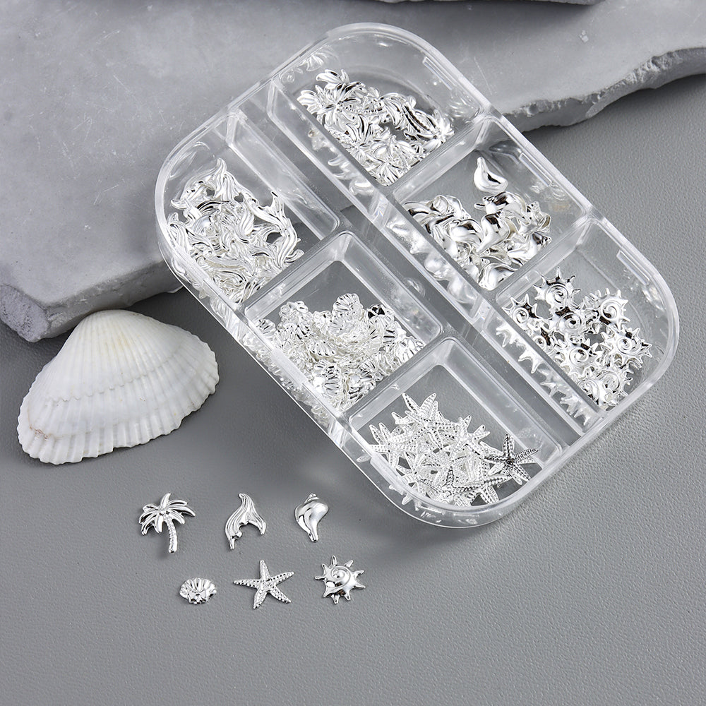 Ocean Themed Mixed Nail Decorations Seahorse Starfish Shell Gold Silver Nail Art