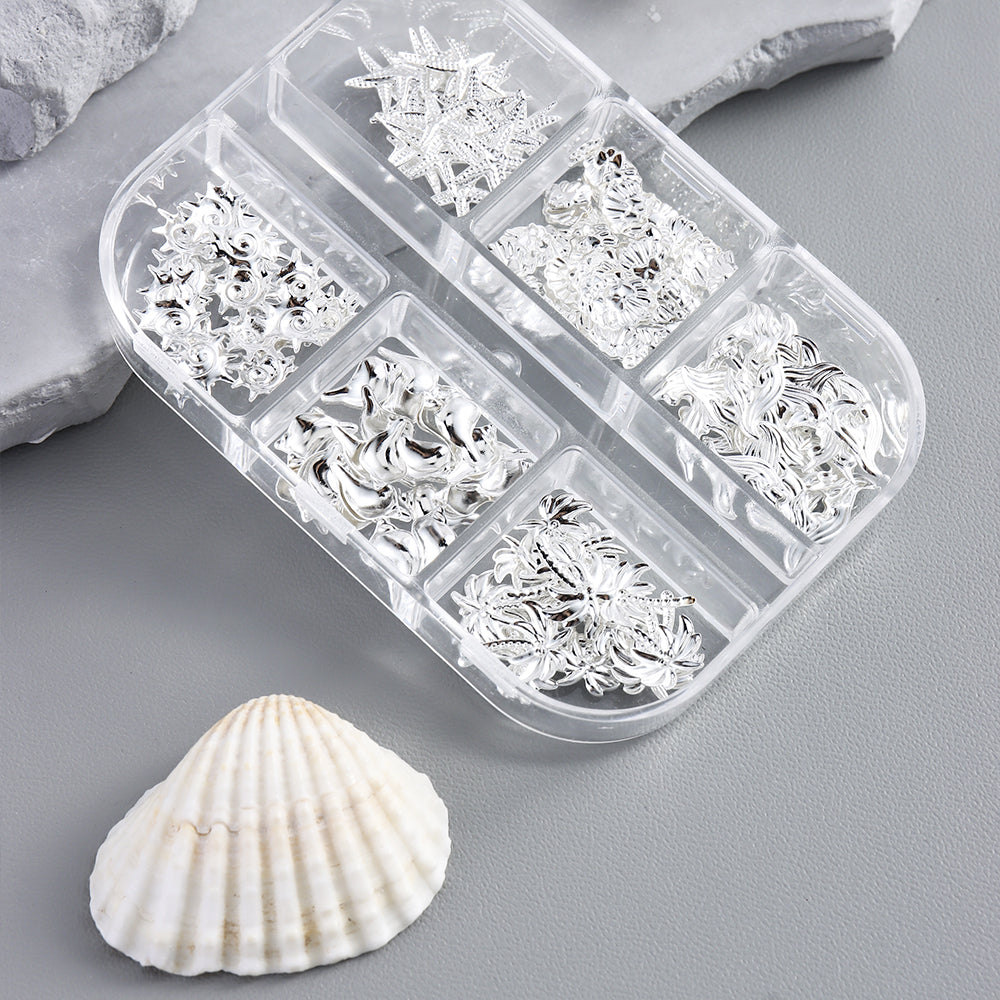 Ocean Themed Mixed Nail Decorations Seahorse Starfish Shell Gold Silver Nail Art