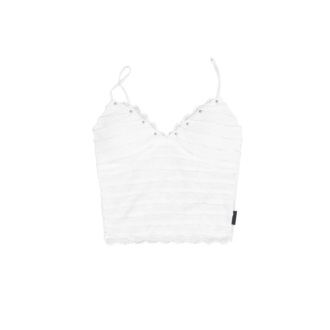 Original White Silver-Stripe Lace Rhinestone Fitted Camisole Top