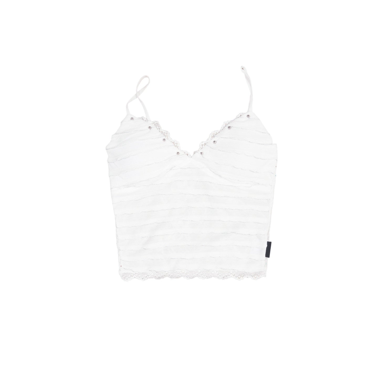 Original White Silver-Stripe Lace Rhinestone Fitted Camisole Top