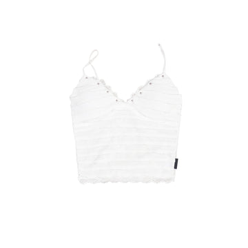 Original White Silver-Stripe Lace Rhinestone Fitted Camisole Top