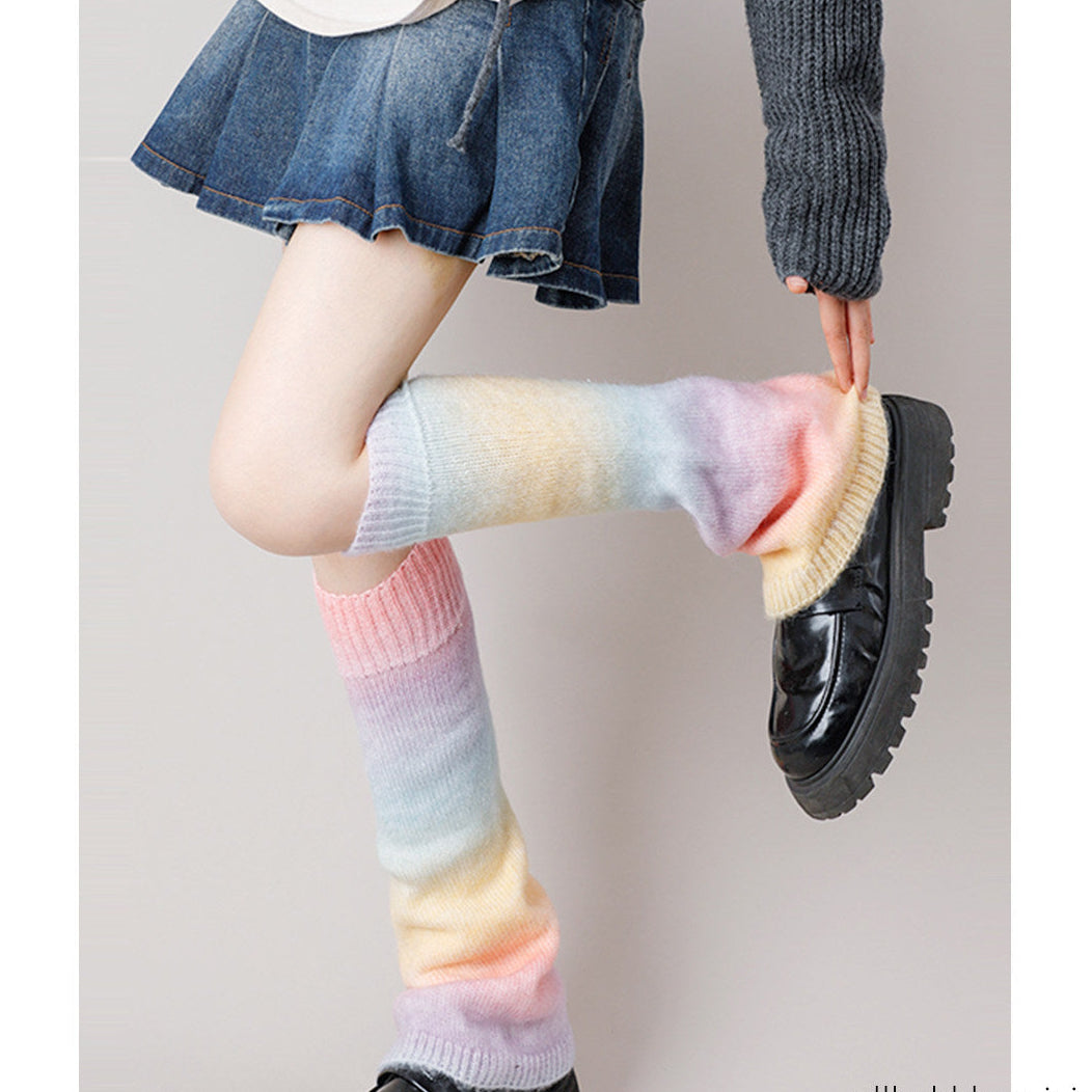 Pastel Rainbow Gradient Knit Leg Warmers