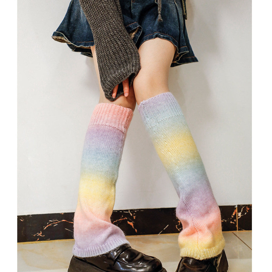 Pastel Rainbow Gradient Knit Leg Warmers