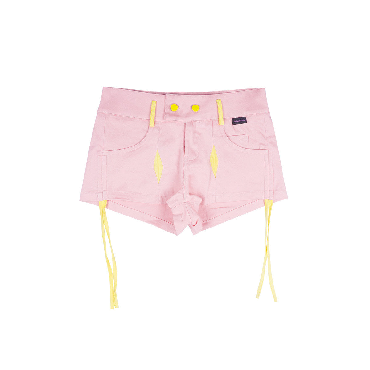 Pink Lemon Contrast Double-Button Low-Rise Denim Hot Shorts