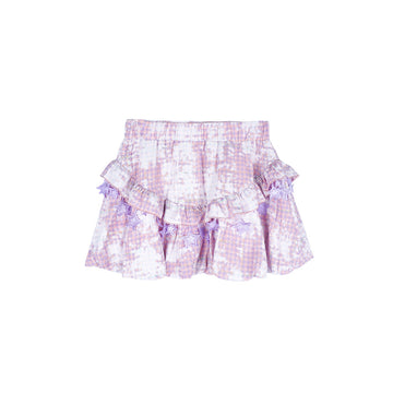 Pink Purple Tie-Dye Plaid Star Lace Ruffle Mini Skirt