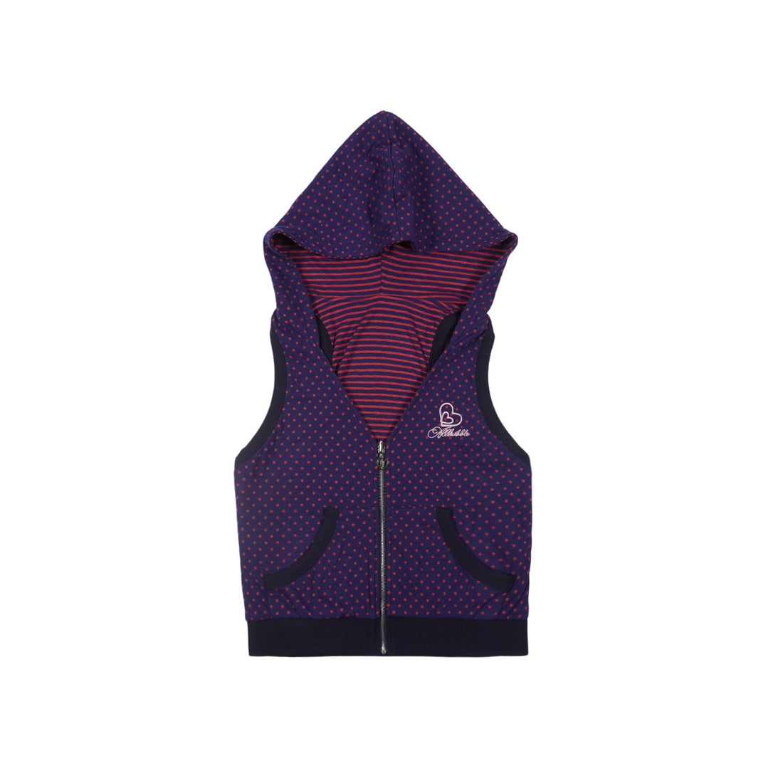 Purple Sweetheart Reversible Polka Dot Striped Zip-Up Hooded Vest