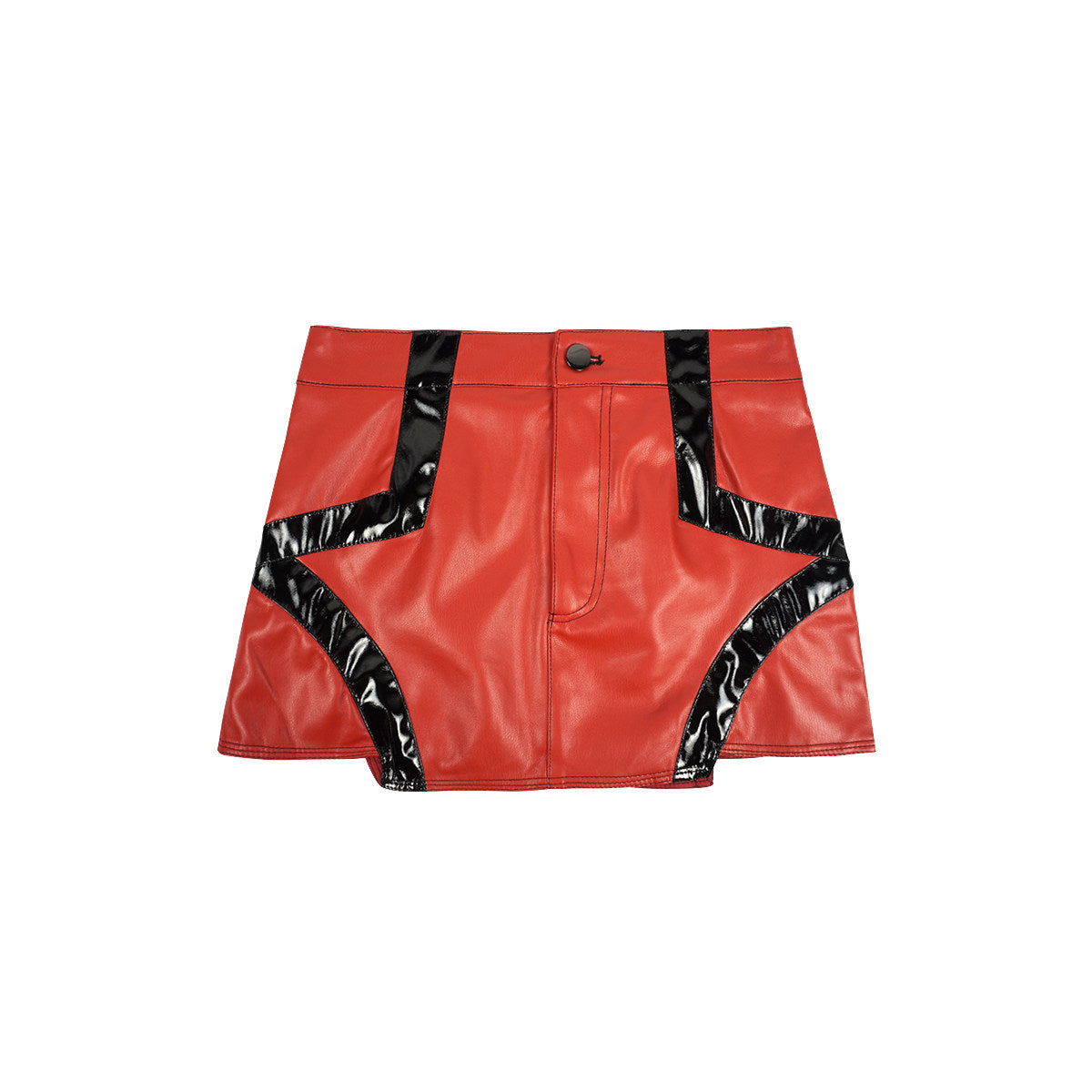 Red Black Colorblock Low-Rise Faux Leather Utility Mini Skort