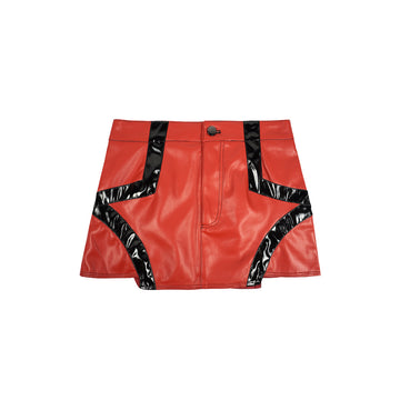Red Black Colorblock Low-Rise Faux Leather Utility Mini Skort