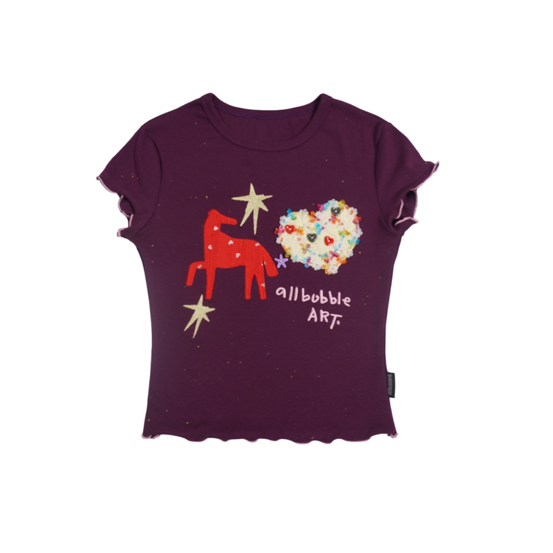 Remade Vintage Burgundy Embroidered Pony Baby Tee