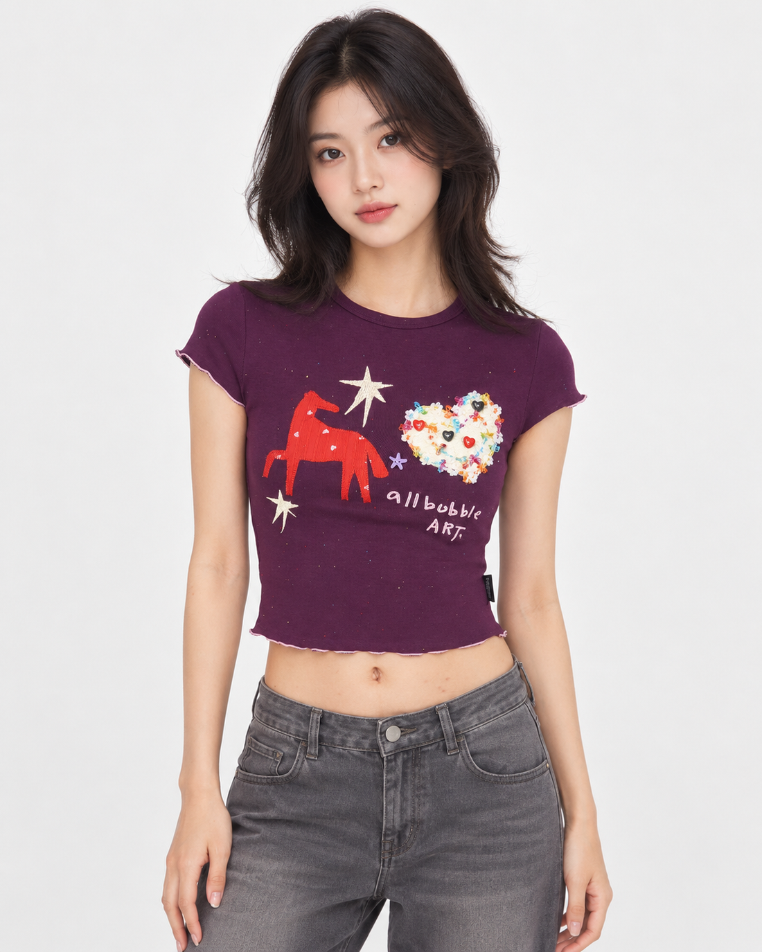 Remade Vintage Burgundy Embroidered Pony Baby Tee