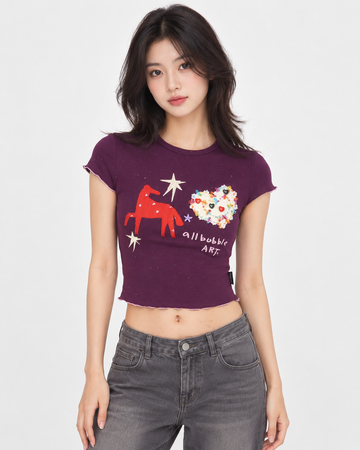 Remade Vintage Burgundy Embroidered Pony Baby Tee