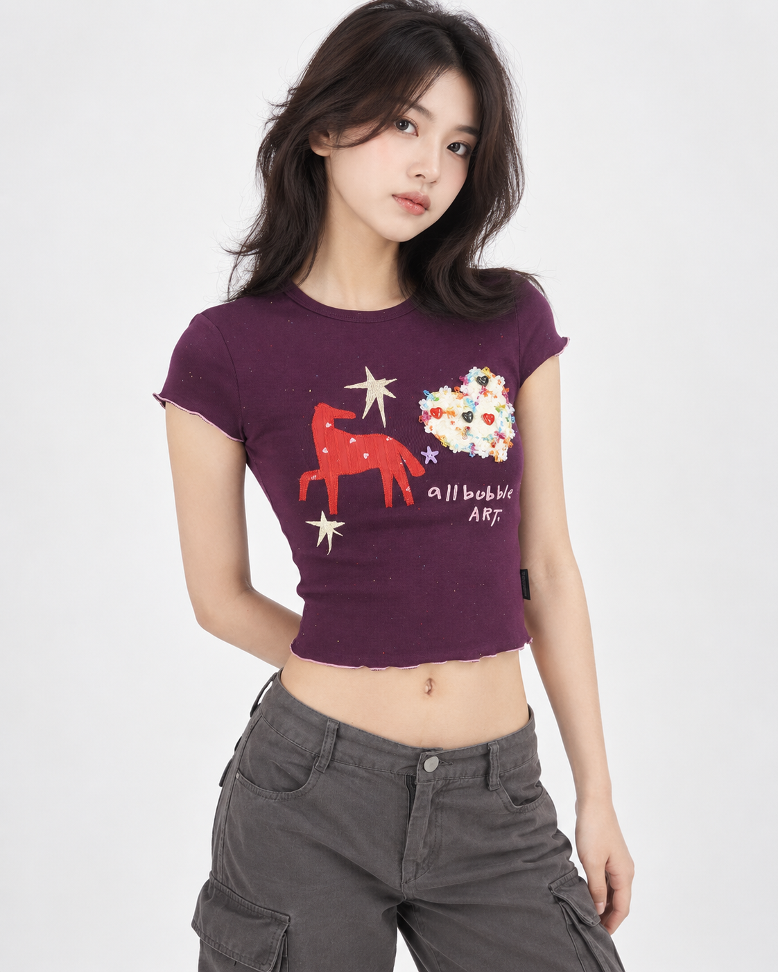 Remade Vintage Burgundy Embroidered Pony Baby Tee
