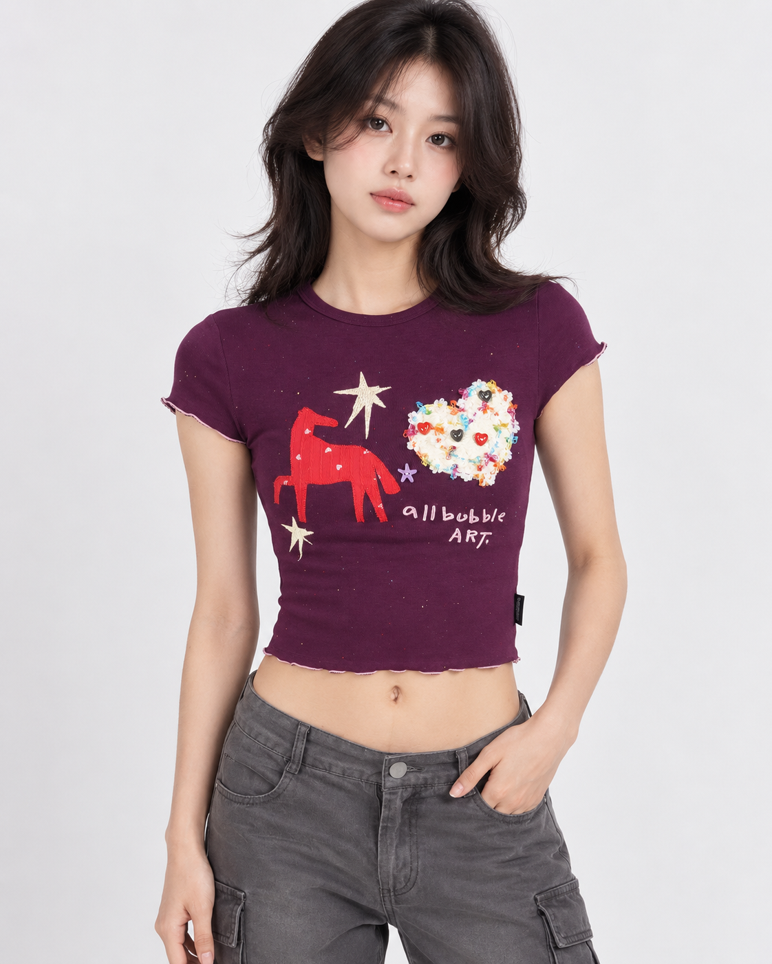 Remade Vintage Burgundy Embroidered Pony Baby Tee
