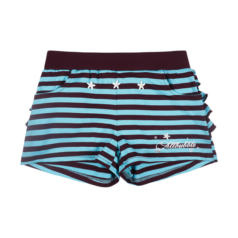 Retro Aqua Blue & Brown Striped Knit Mini Shorts