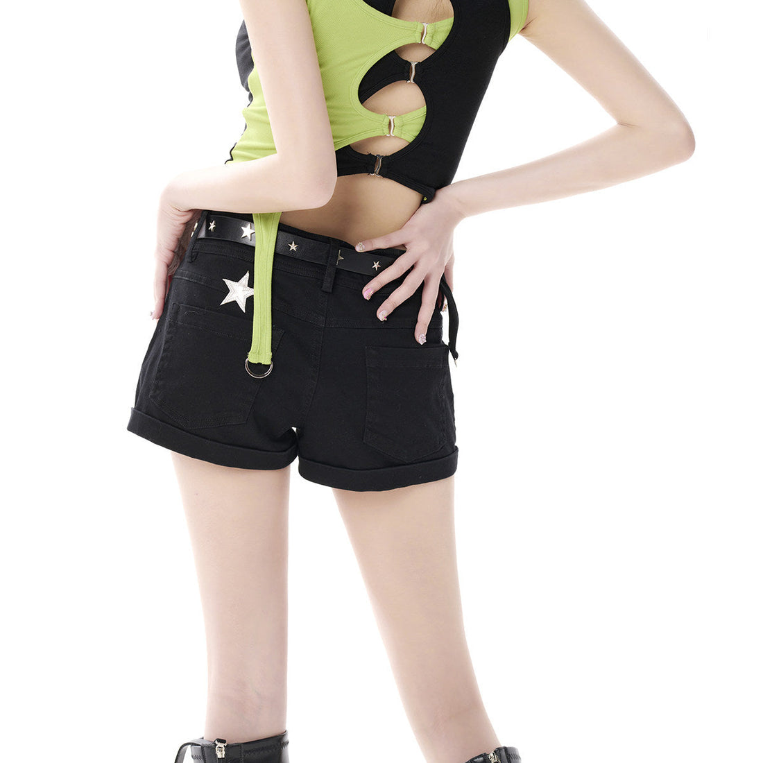 Silver Star Black Low-Rise Stretch Denim Hot Shorts