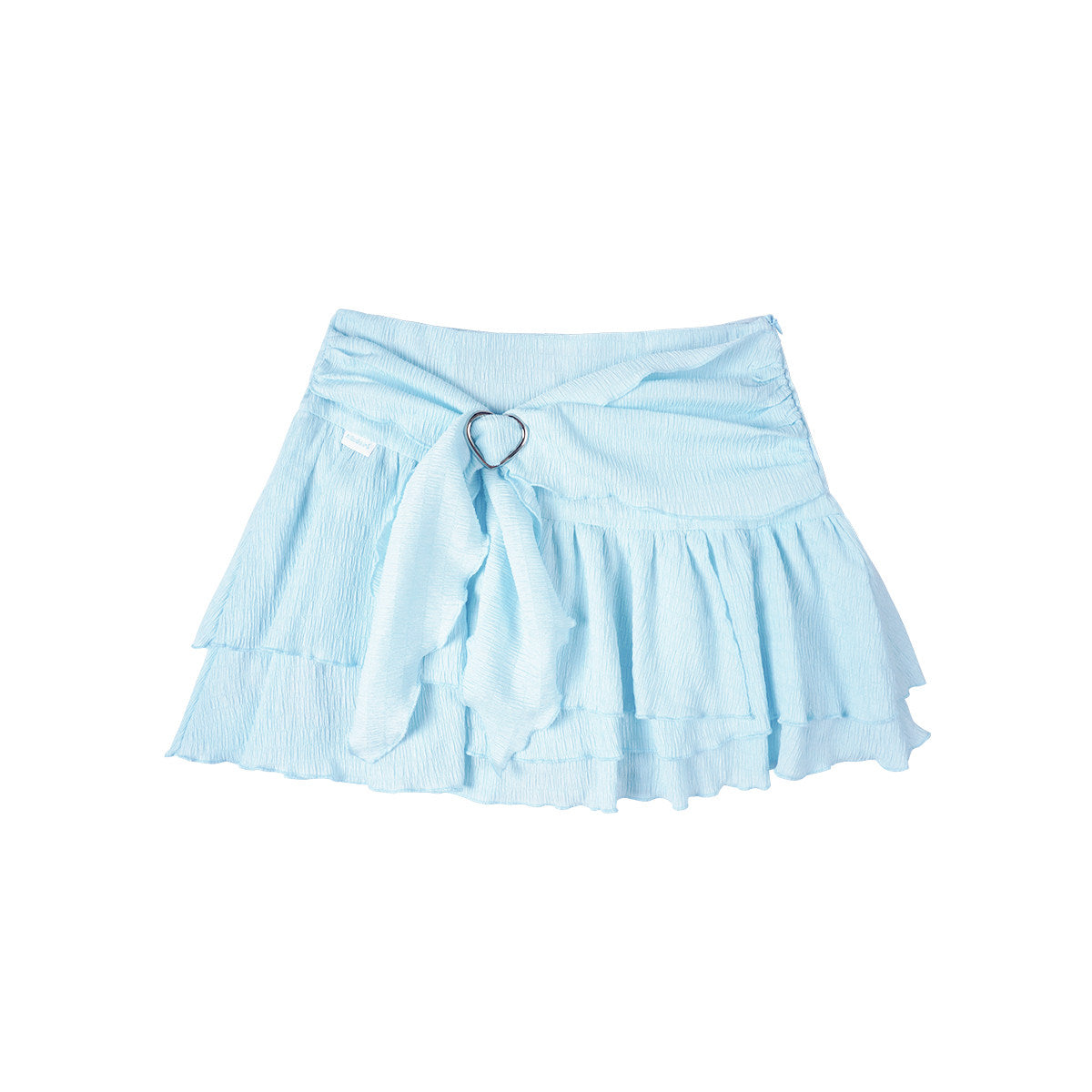 Sky Heart Baby Blue Textured Ruched Ruffle Mini Skirt
