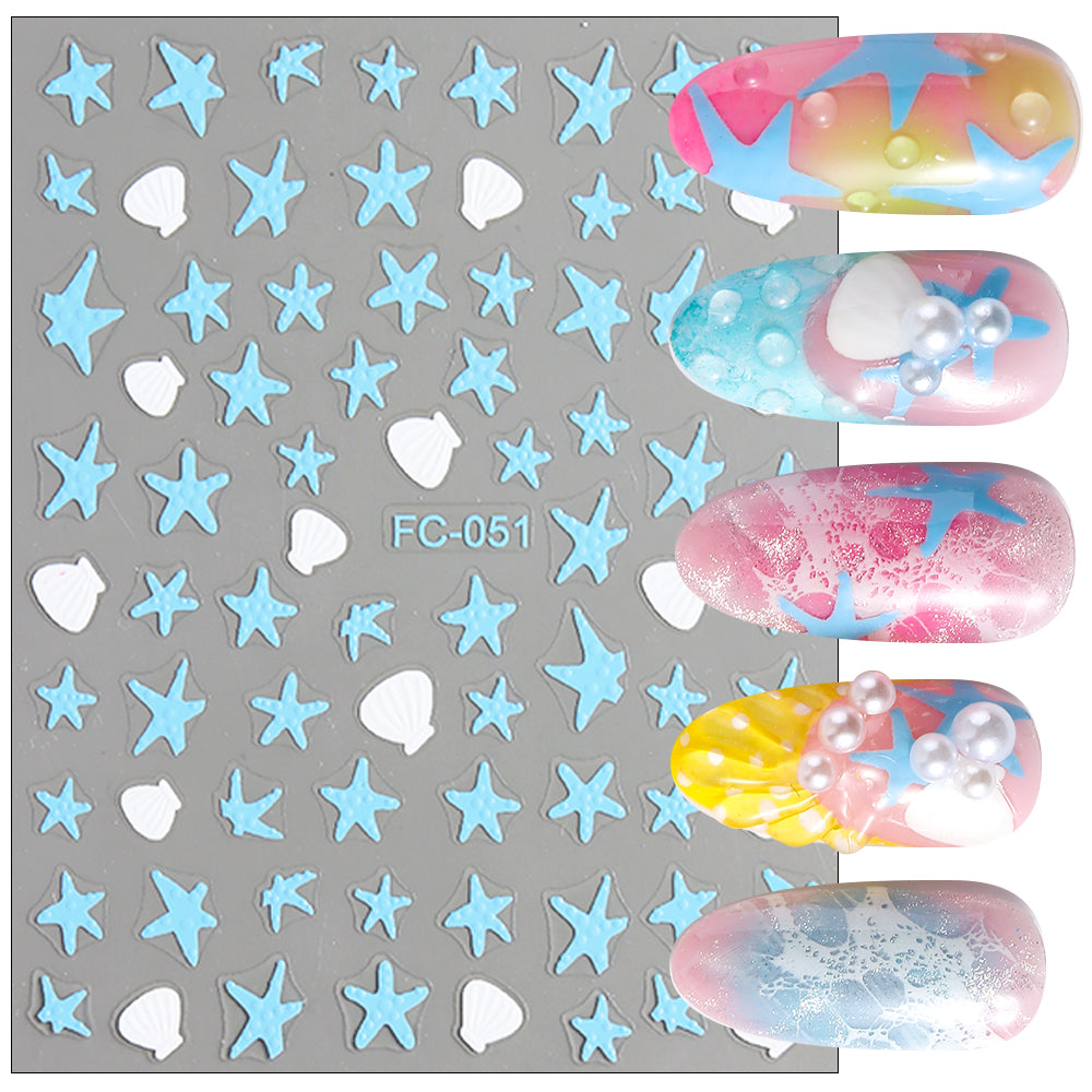 Summer Sea Star Shell Nail Stickers 3D Embossed DIY Nail Art