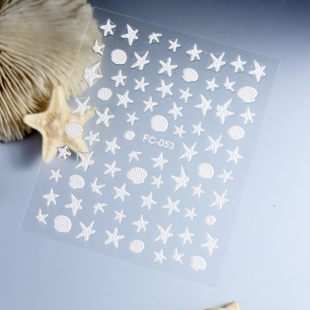 Summer Sea Star Shell Nail Stickers 3D Embossed DIY Nail Art