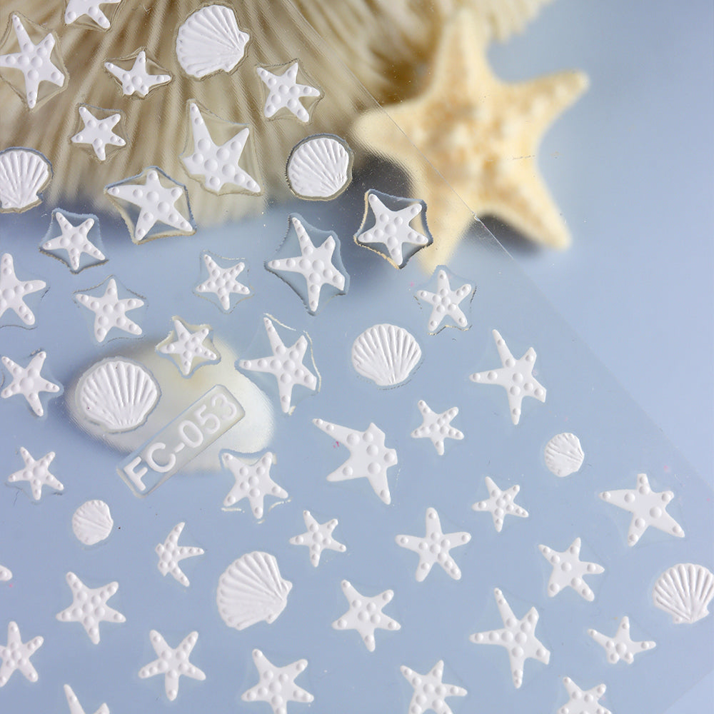 Summer Sea Star Shell Nail Stickers 3D Embossed DIY Nail Art