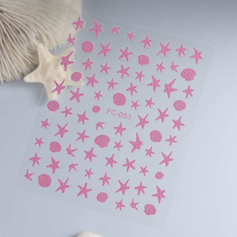 Summer Sea Star Shell Nail Stickers 3D Embossed DIY Nail Art