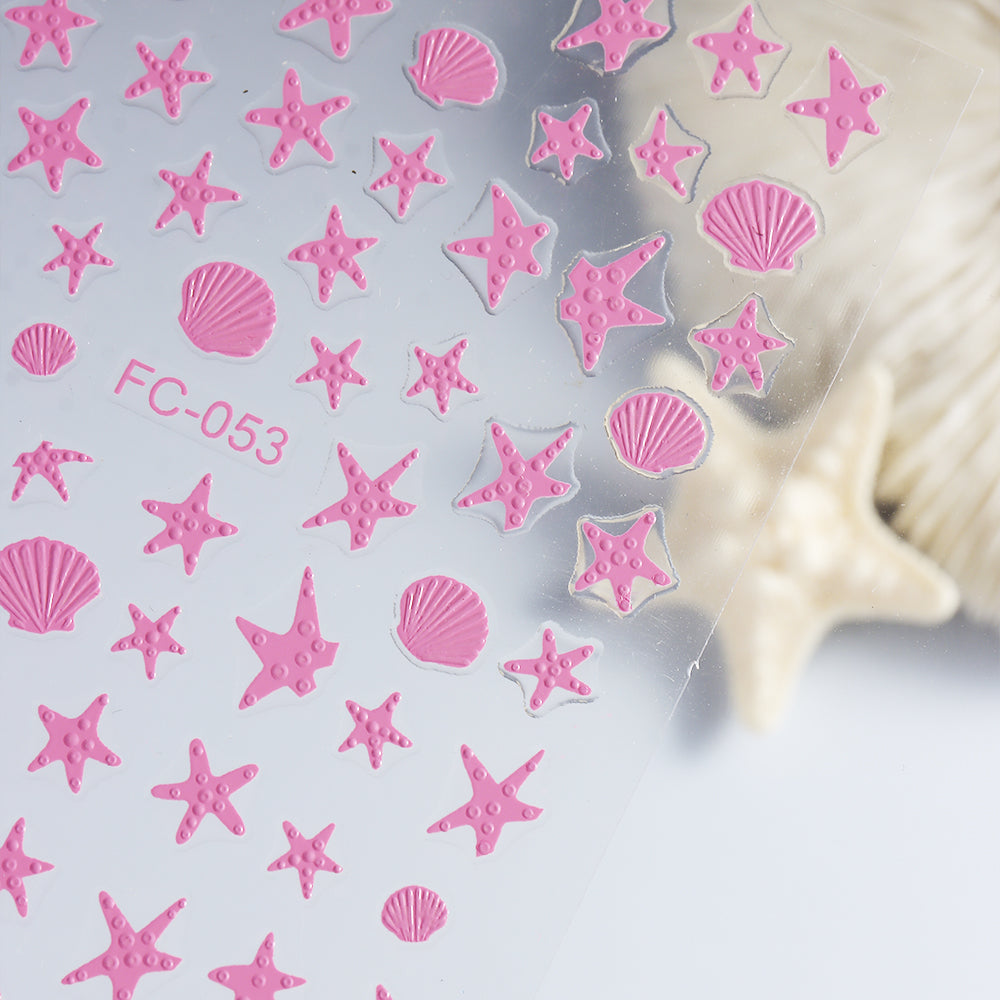 Summer Sea Star Shell Nail Stickers 3D Embossed DIY Nail Art