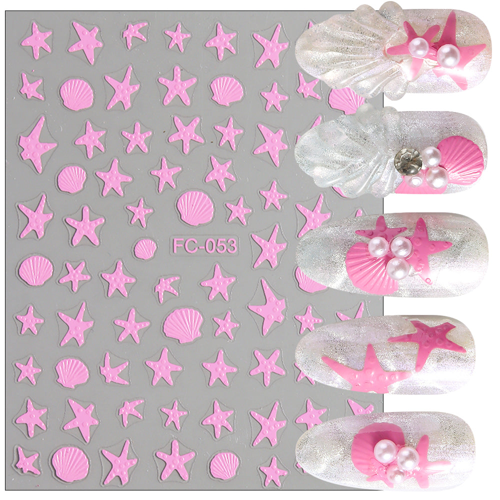 Summer Sea Star Shell Nail Stickers 3D Embossed DIY Nail Art