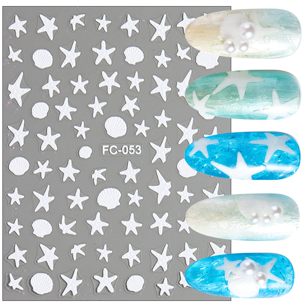 Summer Sea Star Shell Nail Stickers 3D Embossed DIY Nail Art