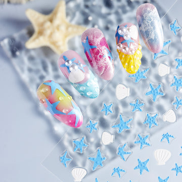 Summer Sea Star Shell Nail Stickers 3D Embossed DIY Nail Art