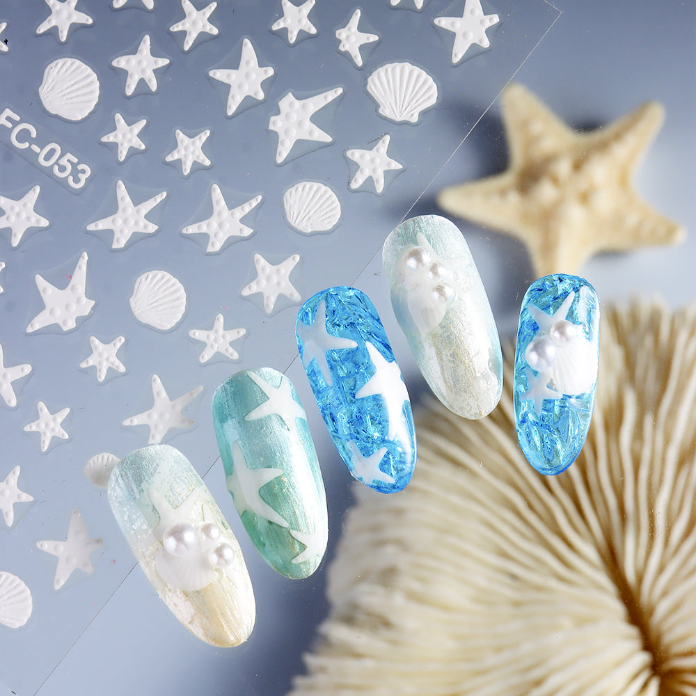 Summer Sea Star Shell Nail Stickers 3D Embossed DIY Nail Art