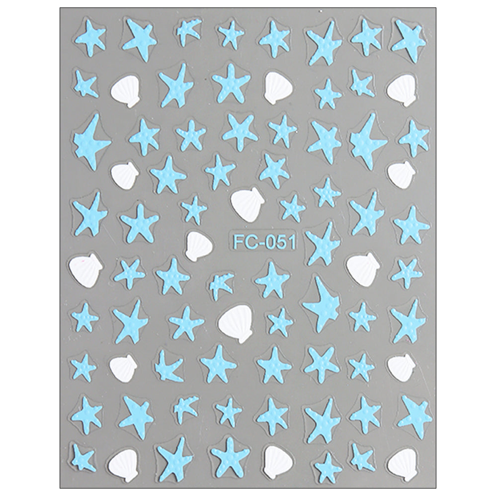 Summer Sea Star Shell Nail Stickers 3D Embossed DIY Nail Art