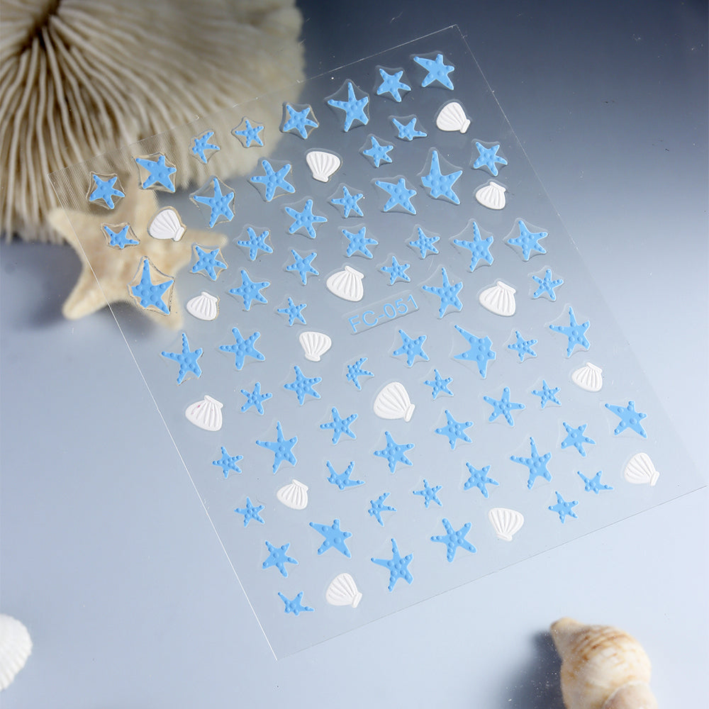 Summer Sea Star Shell Nail Stickers 3D Embossed DIY Nail Art
