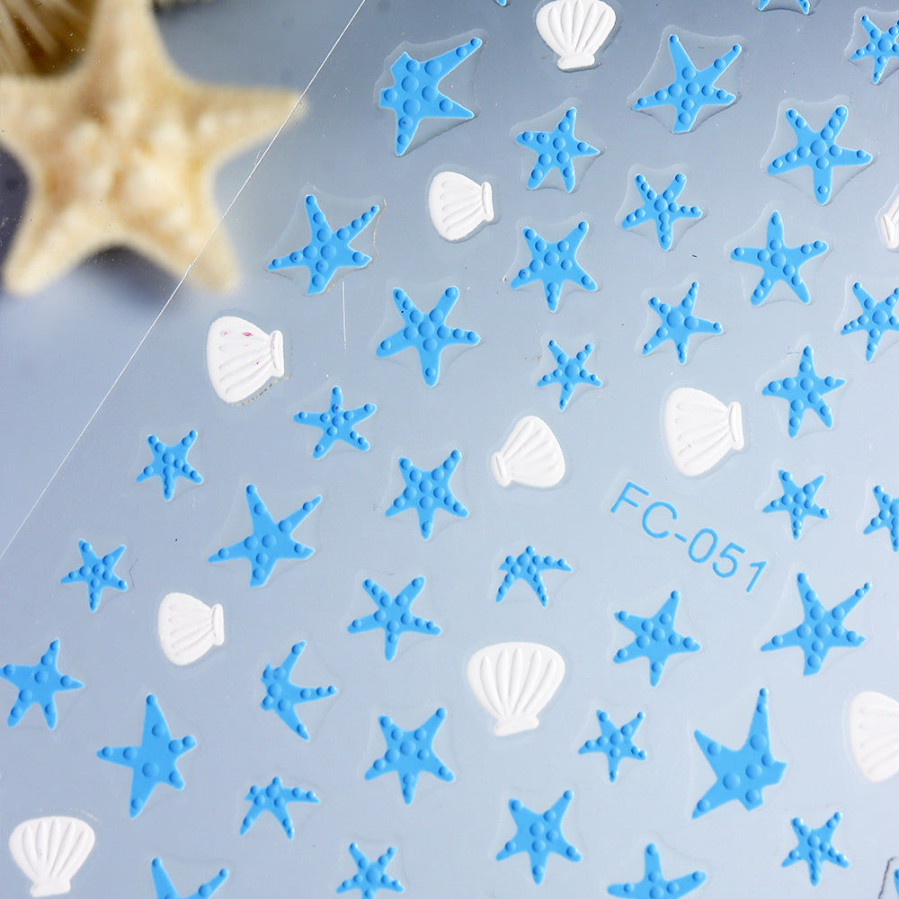 Summer Sea Star Shell Nail Stickers 3D Embossed DIY Nail Art