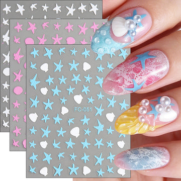 Summer Sea Star Shell Nail Stickers 3D Embossed DIY Nail Art