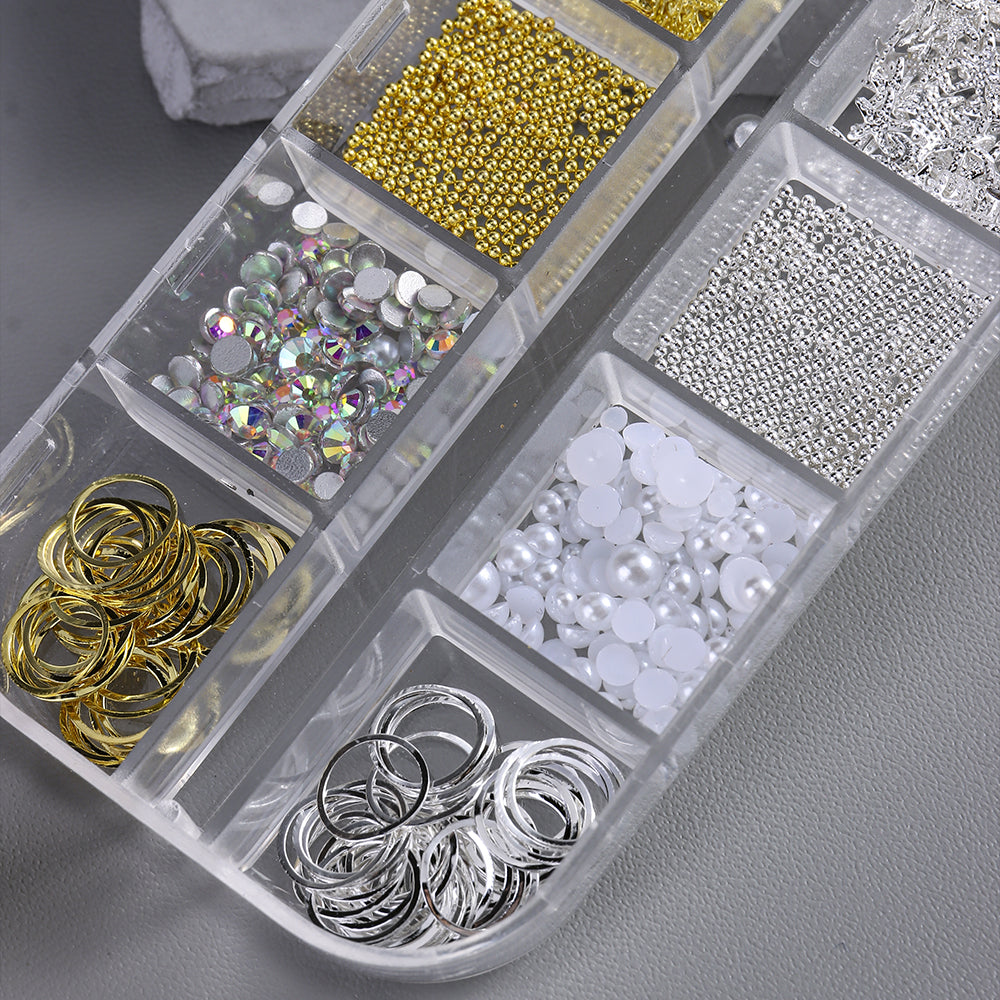 Summer Vacation Nail Art Decoration Kit Gold Silver Shell Starfish Pearl Hollow Rings DIY Ins Inspired