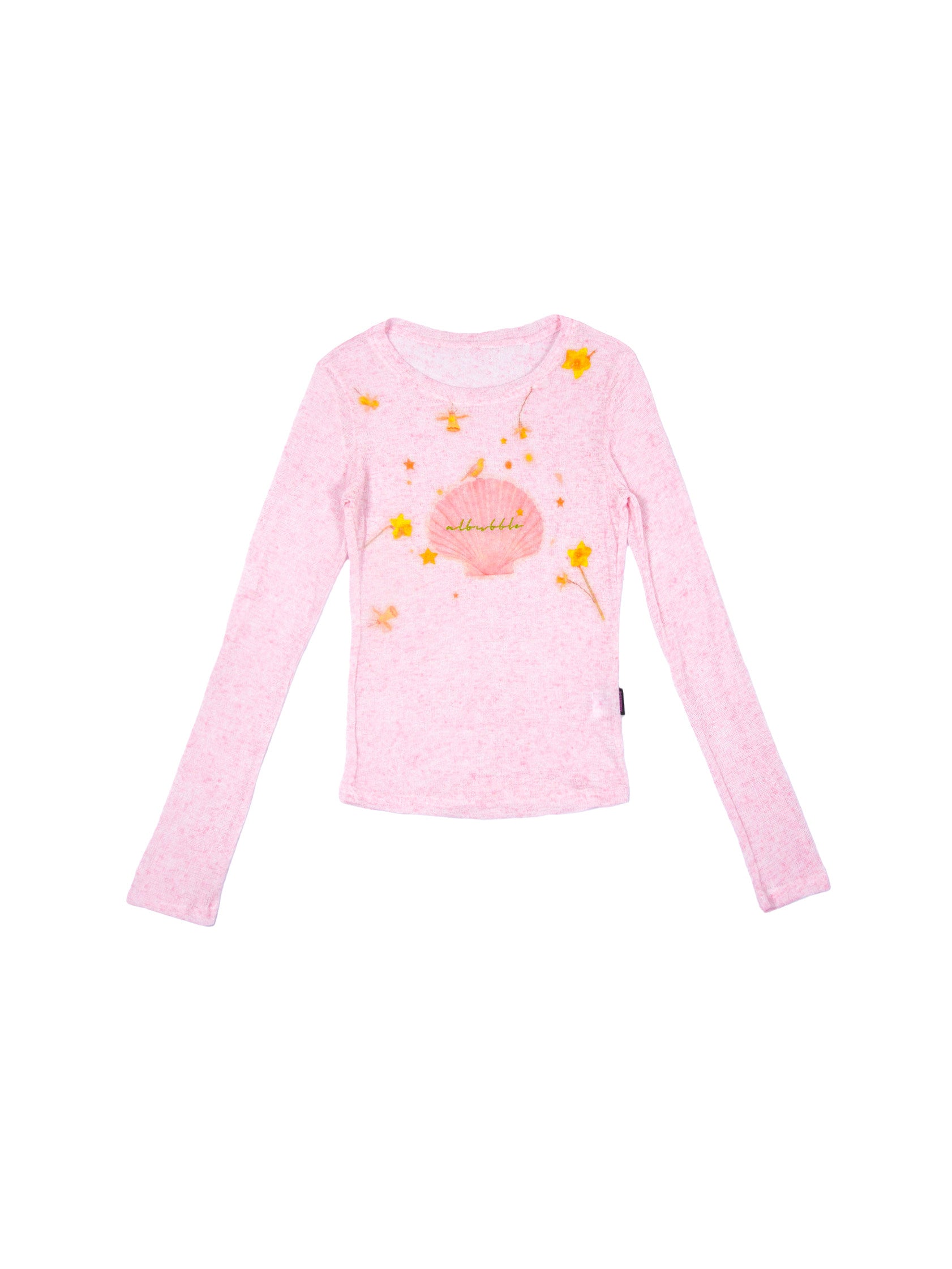 Sweet Pink Seashell Star Floral Print Fitted Long Sleeve Top