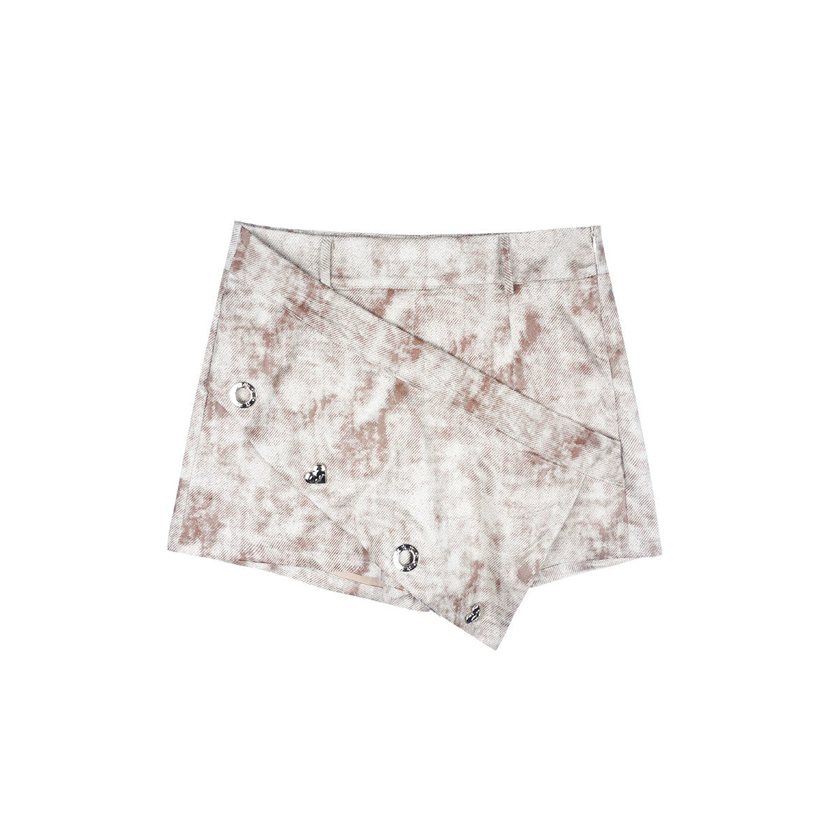 Taupe Brown Washed Twill Asymmetric Heart Hardware Mini Skort