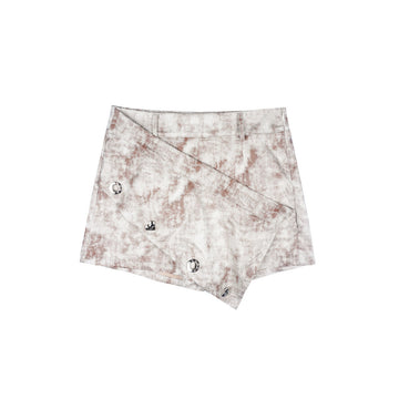Taupe Brown Washed Twill Asymmetric Heart Hardware Mini Skort