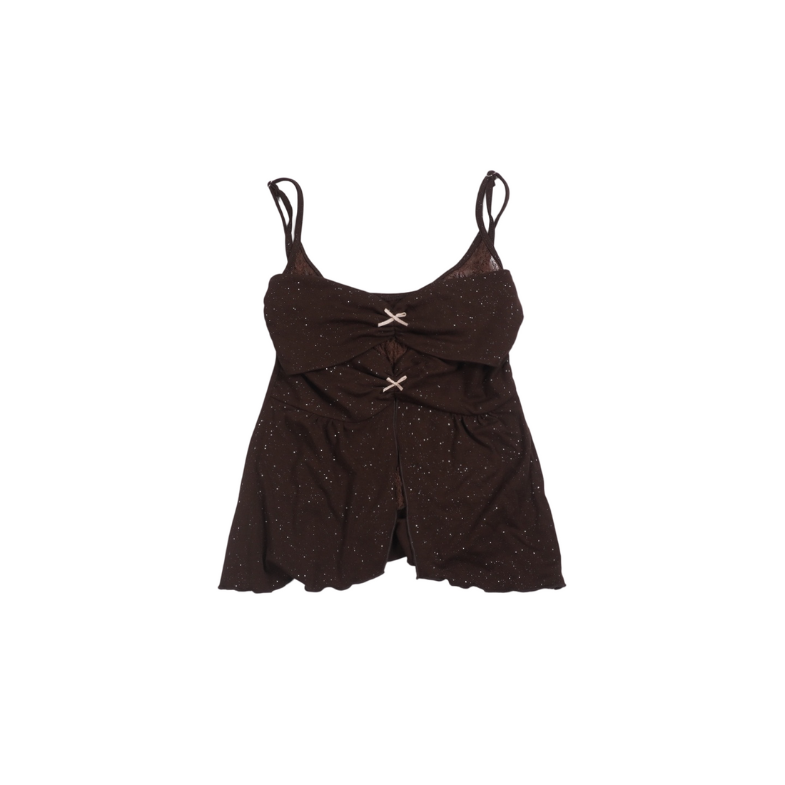 Twilight Forest Dark Brown Glitter Lace Layered Ruffle Camisole Top