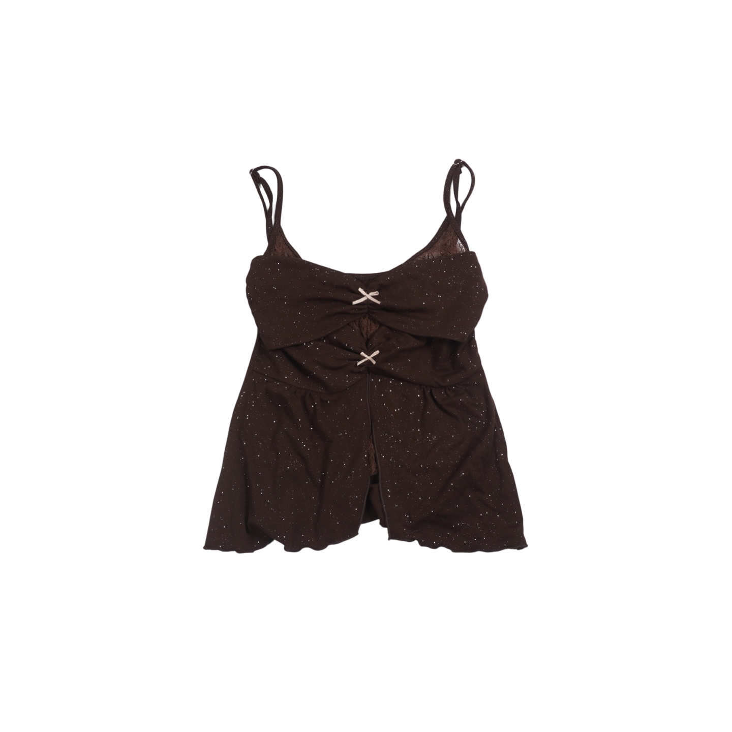 Twilight Forest Dark Brown Glitter Lace Layered Ruffle Camisole Top