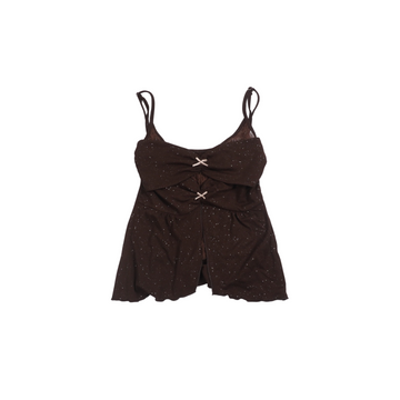 Twilight Forest Dark Brown Glitter Lace Layered Ruffle Camisole Top
