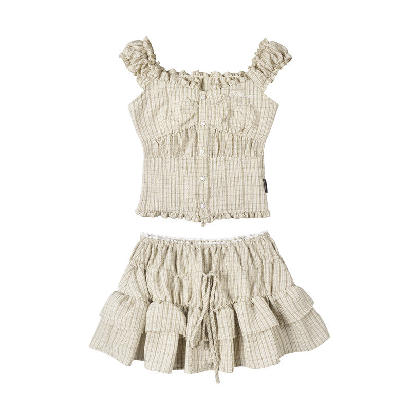 Vintage Plaid Two Piece Set | Ruffle Top & Mini Skirt